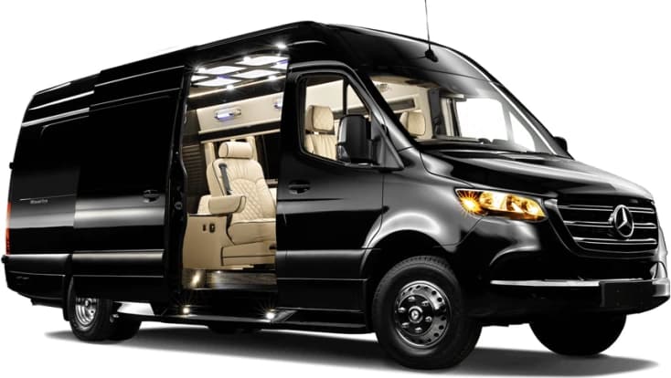 Luxury Sprinter Van — a Executive Sprinter van or similar in the Irydn fleet, up to 11 passengers, used for Napa and Sonoma wine tours and flat-rate SFO, OAK, SMF and STS airport transfers